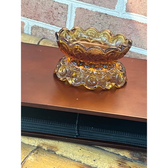 Pair of L E Smith Amber Oval Ashtrays Soap Dish Moon and Stars - Picture 2 of 8